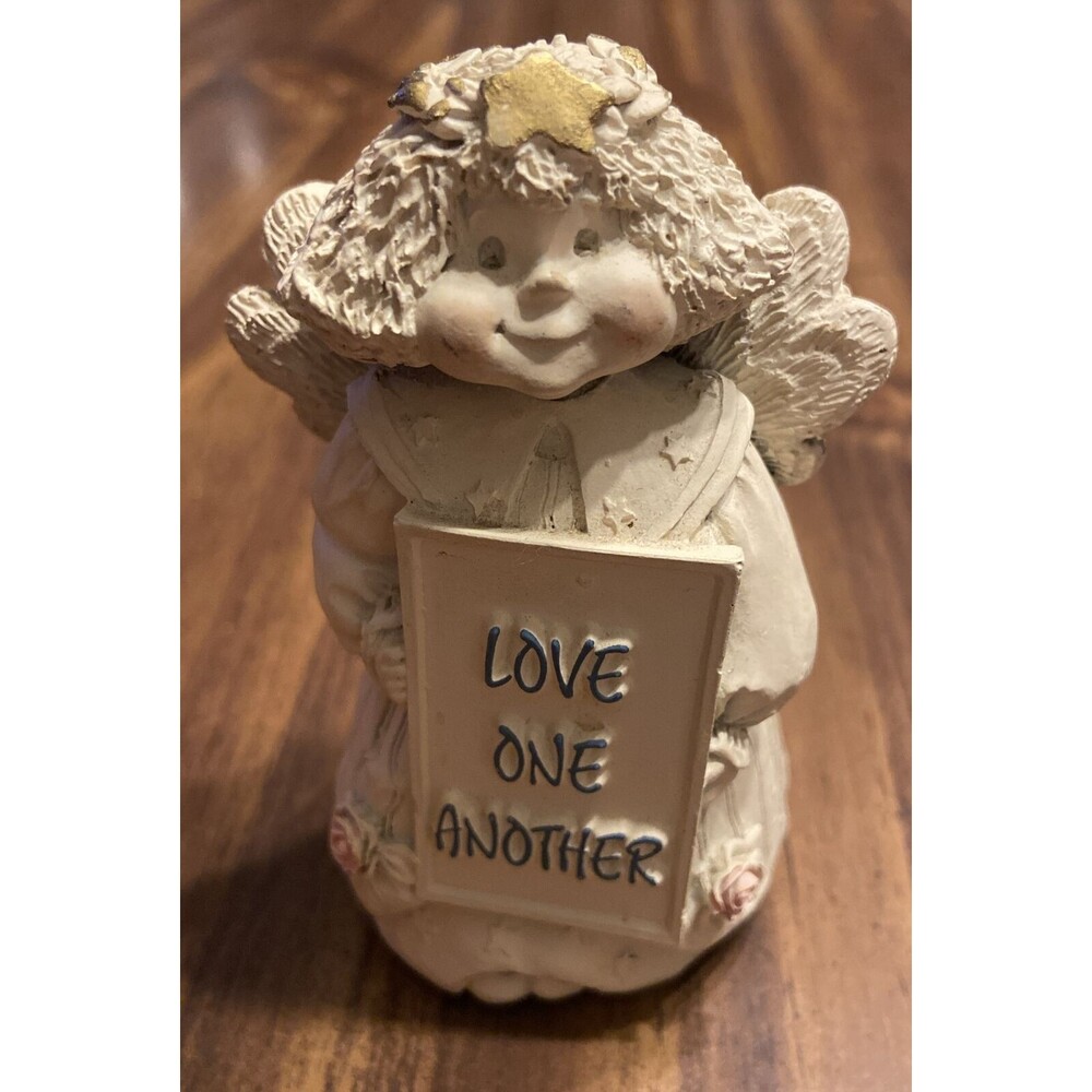Vintage 80's Abbey Press Cherub Angel Love One Another Figurine Pink Flowers